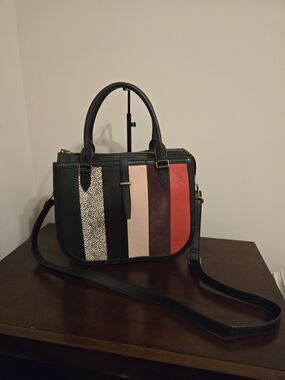 Fossil Ryder Leather Striped Panel Satchel Handbag - Multi-Color